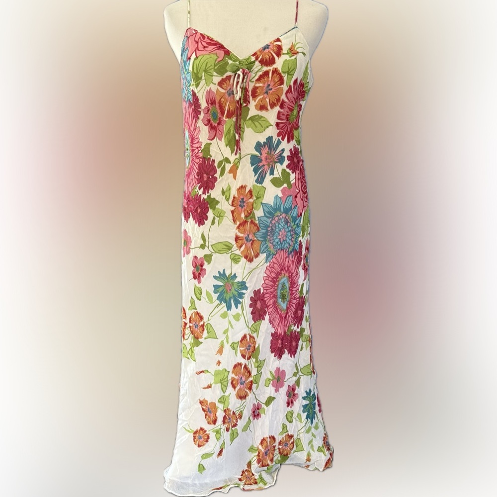 Y2K Paradise BY Floral Colorful Beaded Midi Dress (L)